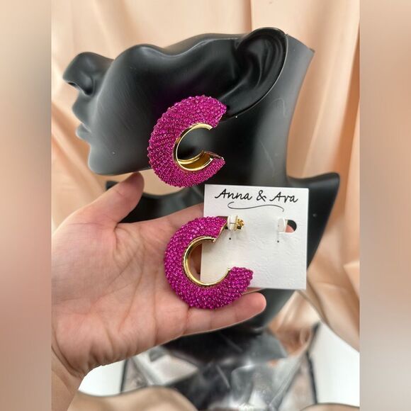 Anna & Ava Pink Crystal Crescent Hoop Earrings - Picture 7 of 7